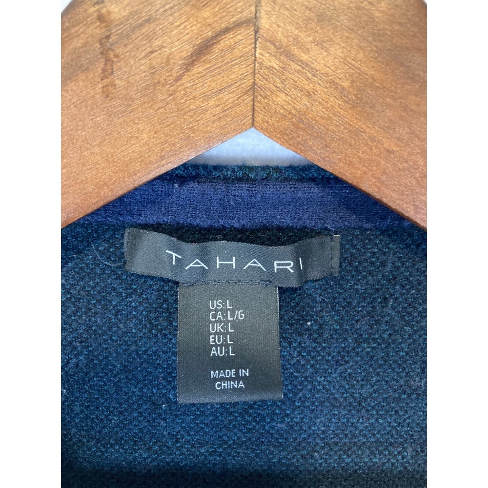 Dark Academia Tahari Womens Large Navy Green Plaid Boat Neck Knit Sweater‎ - Picture 3 of 9
